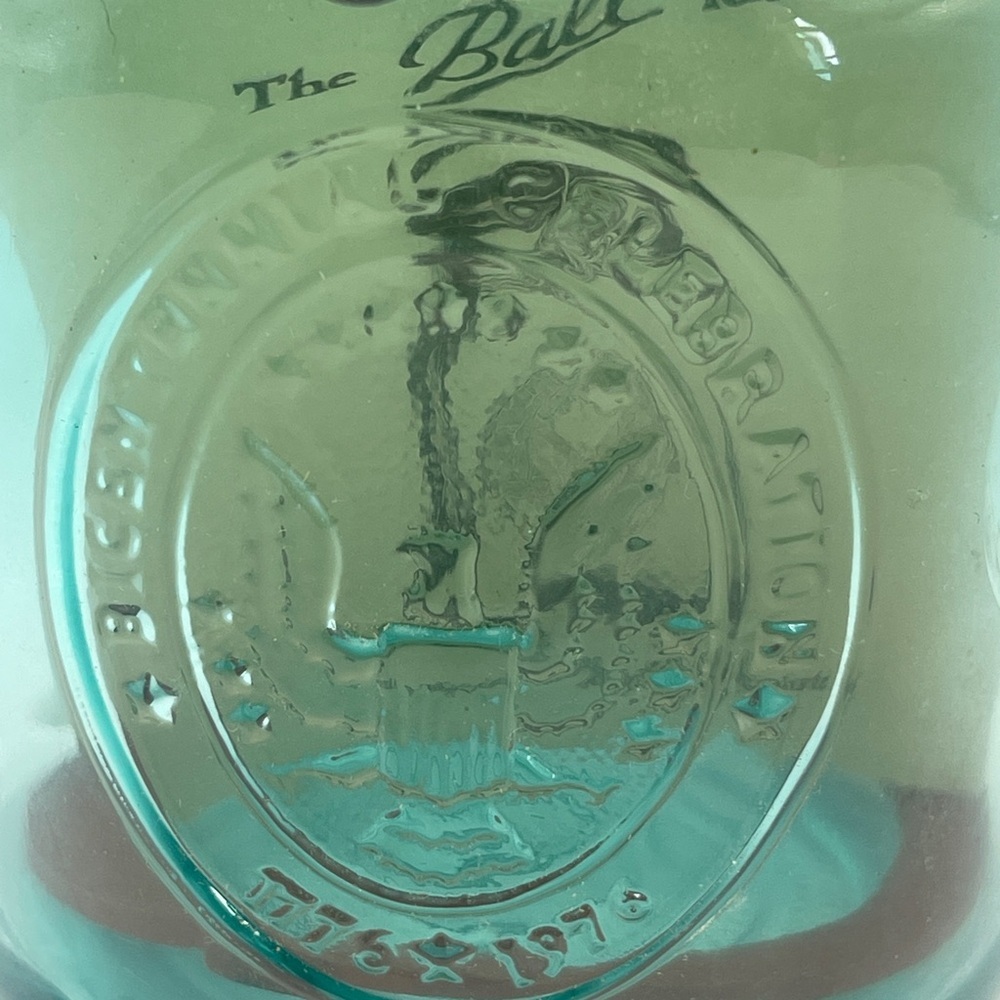 Vintage bicentennial 1976 Blue Glass Mason Pint Jar Original Seal & Advert - Picture 3 of 6